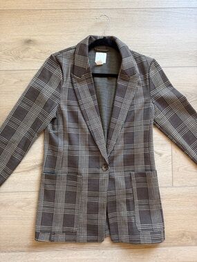 H&M Brown Plaid Single-Button Blazer